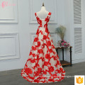 Lindo lindo Applique Embroided Flower Red Puffy Sexy Prom Dress 2017 para meninas